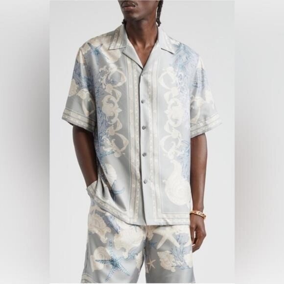 New Authentic Versace Gray and Blue Short Sleeve Shirt size 54 - Picture 9 of 14